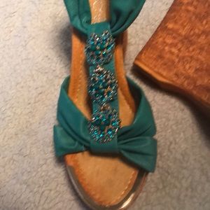 Beaded wedge sandals